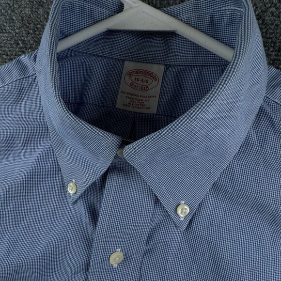 Brooks Brothers Button Up Shirt Men Cotton Blue Houndstooth 16 34/35 Traditional - Picture 9 of 13